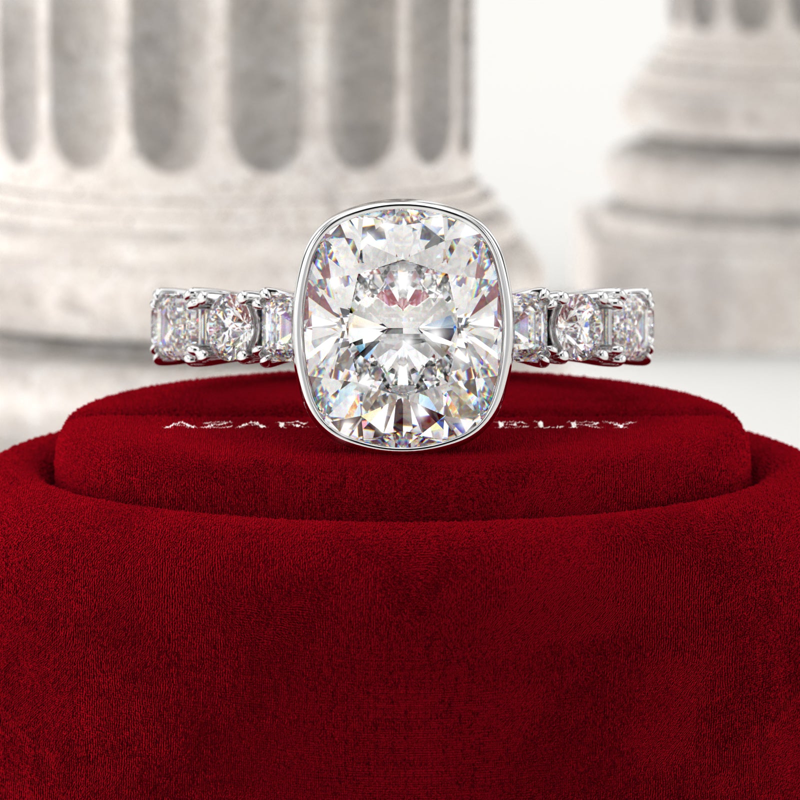 Sylion Full Eternity Bezel Cushion Lab Diamond Ring