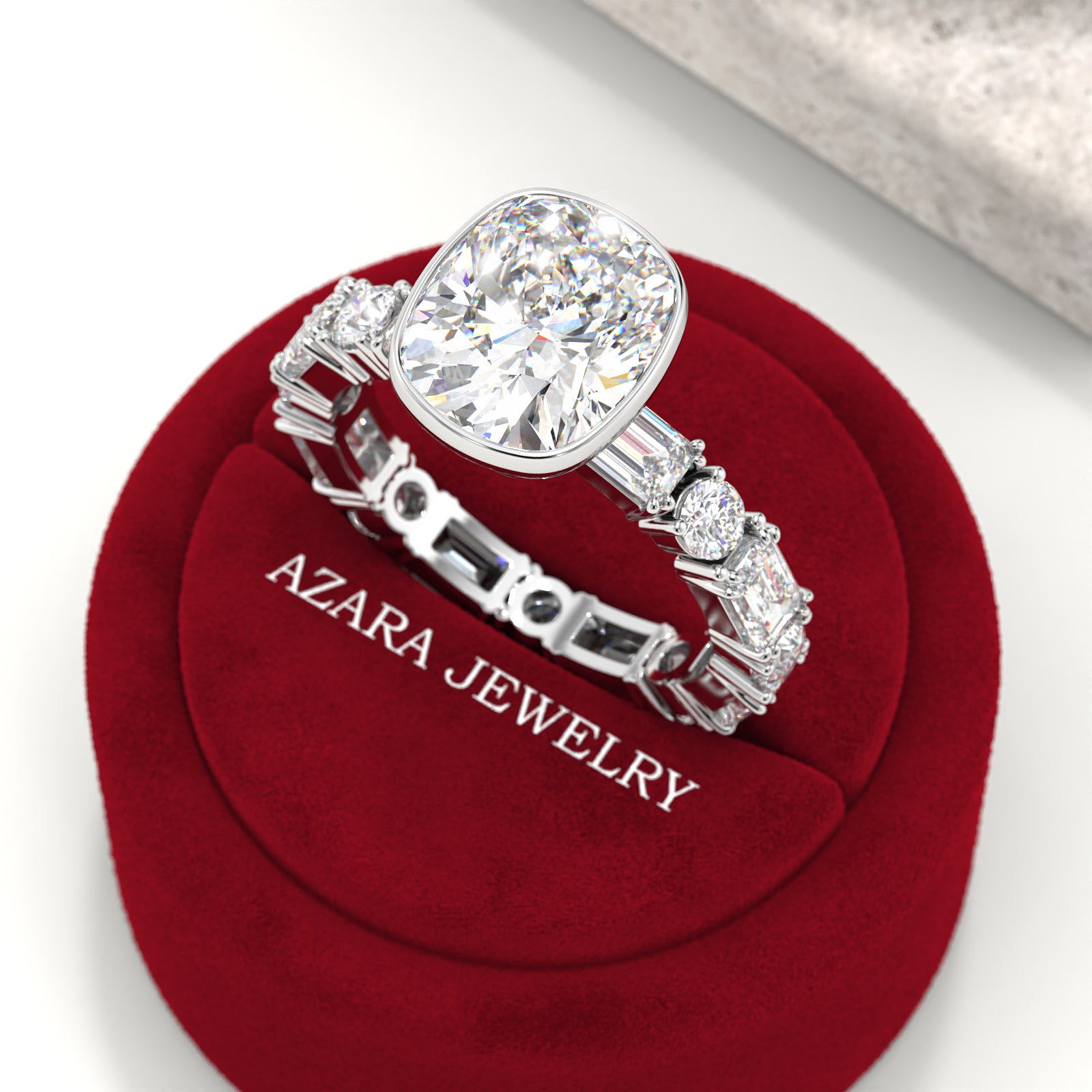 Sylion Full Eternity Bezel Cushion Lab Diamond Ring