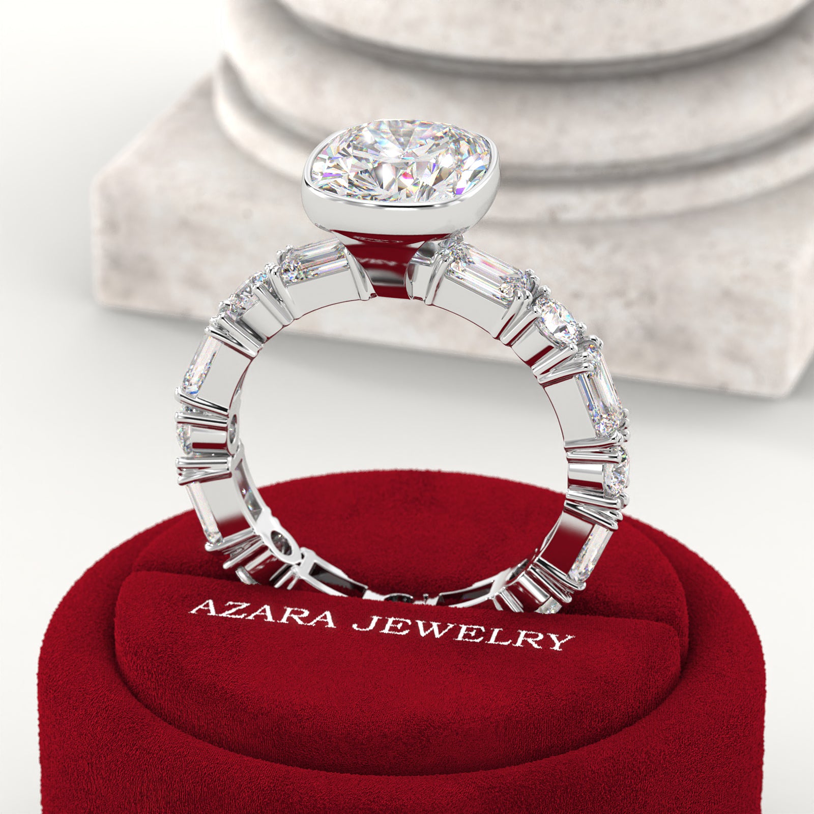 Sylion Full Eternity Bezel Cushion Lab Diamond Ring