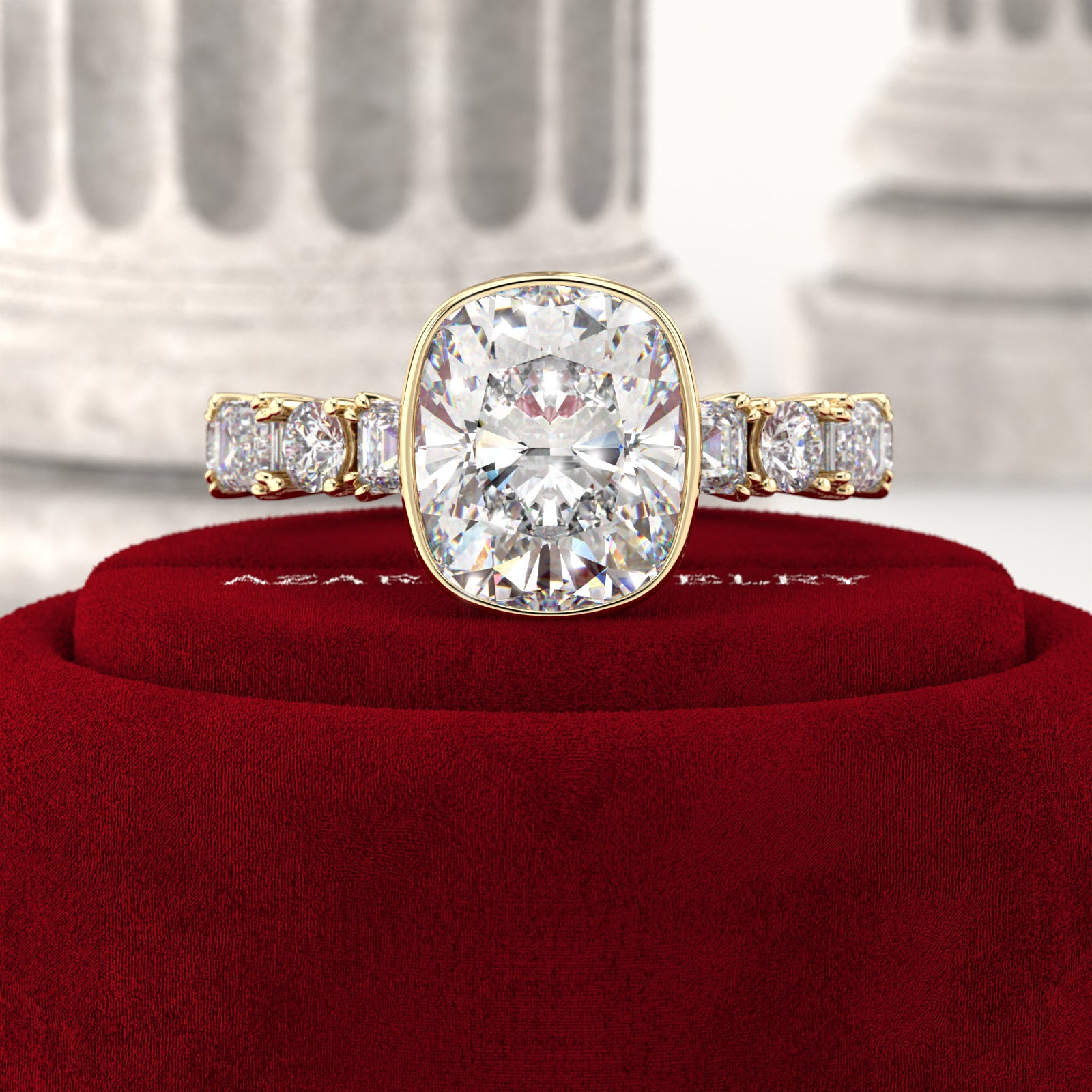 Sylion Full Eternity Bezel Cushion Lab Diamond Ring