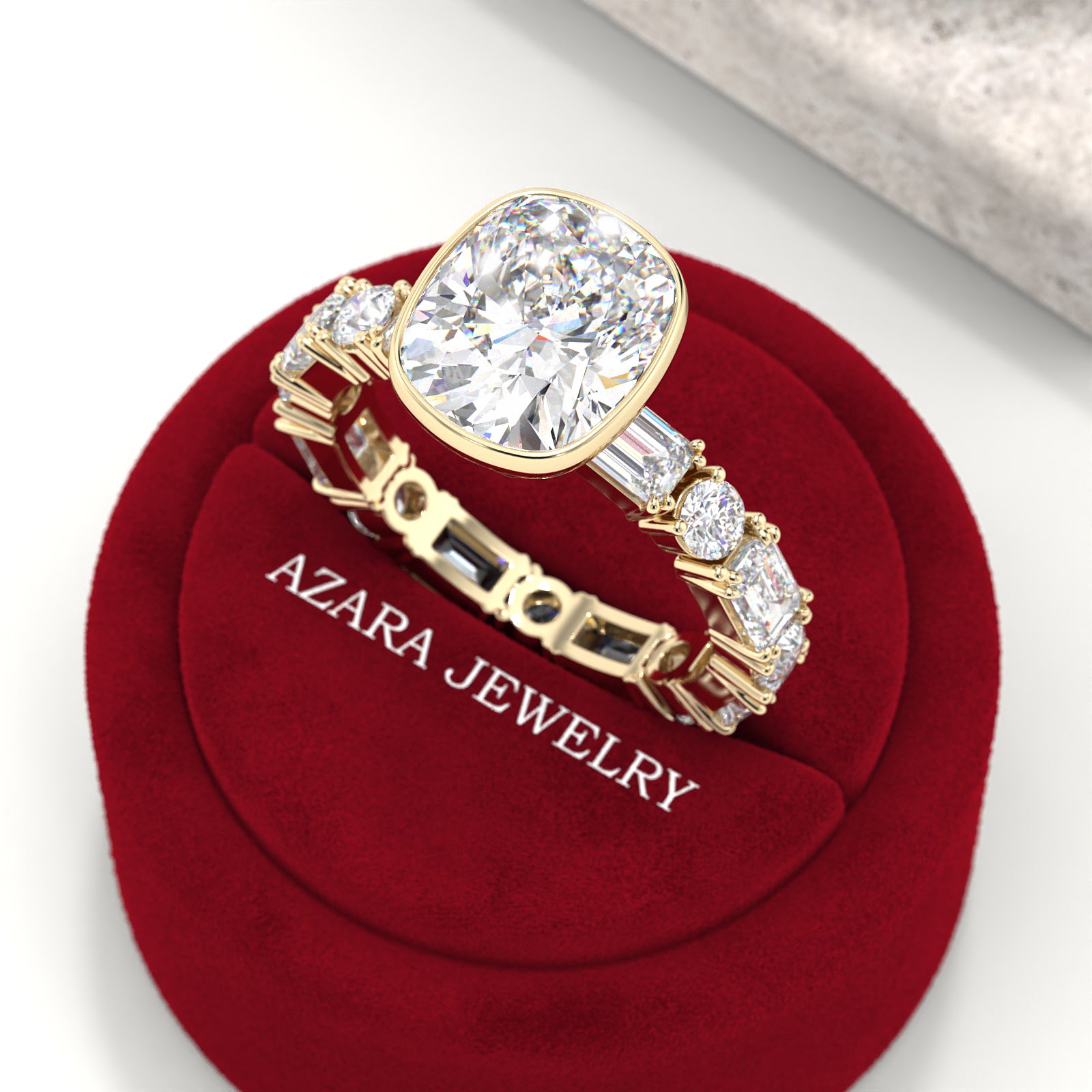 Sylion Full Eternity Bezel Cushion Lab Diamond Ring