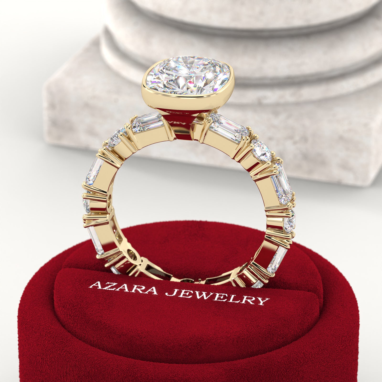 Sylion Full Eternity Bezel Cushion Lab Diamond Ring