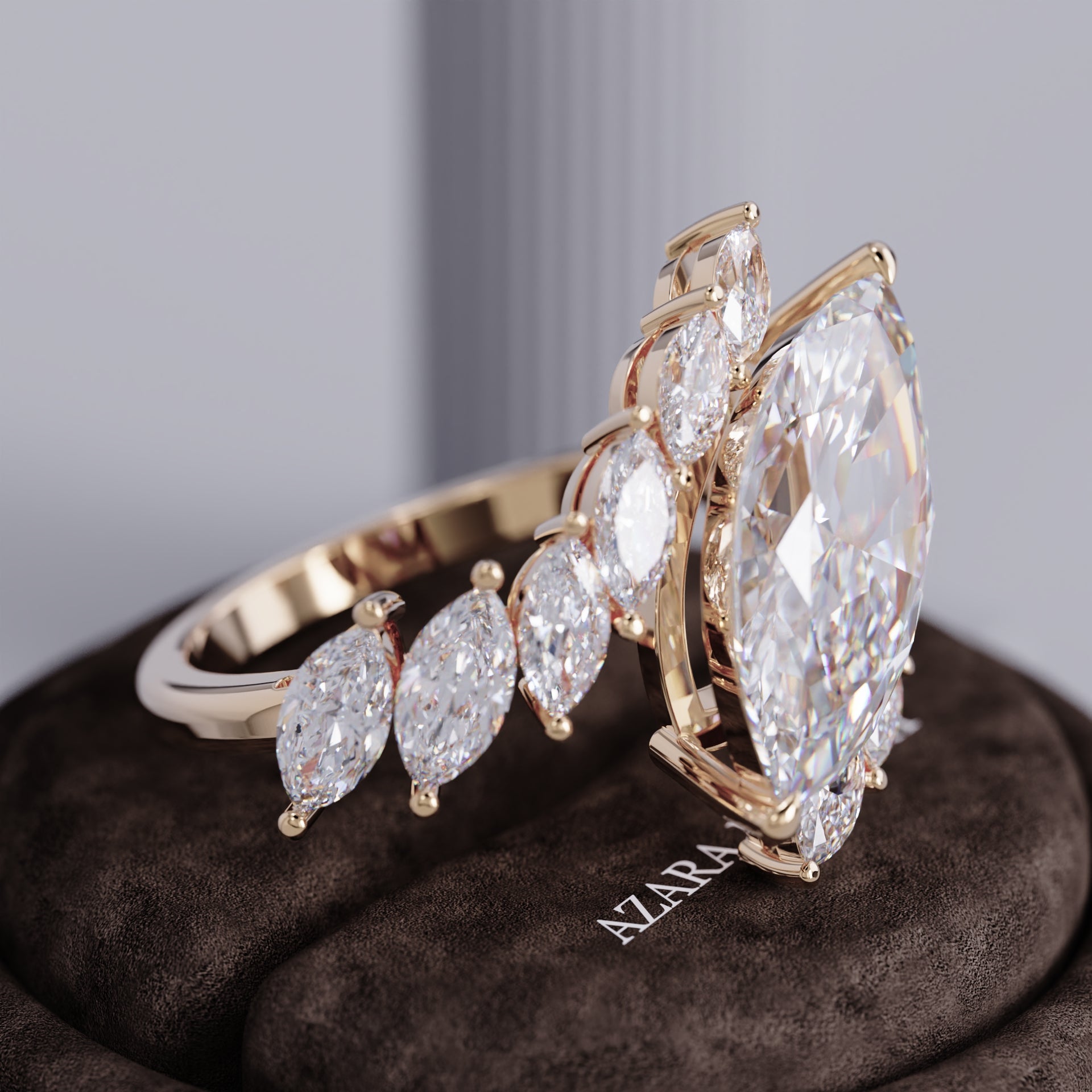 Zyneira Nature-Inspired Marquise Lab Diamond Ring