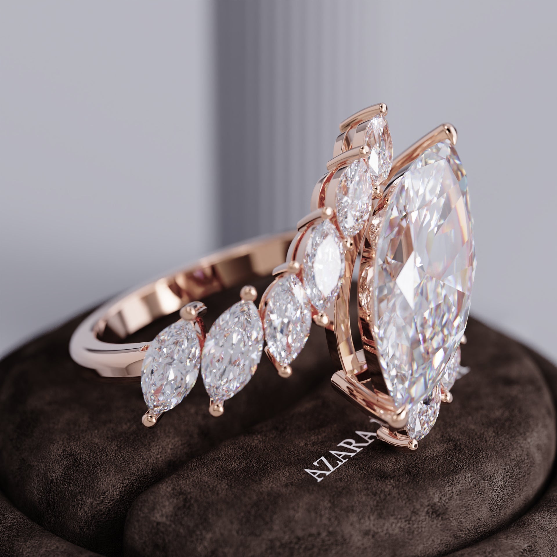 Zyneira Nature-Inspired Marquise Lab Diamond Ring