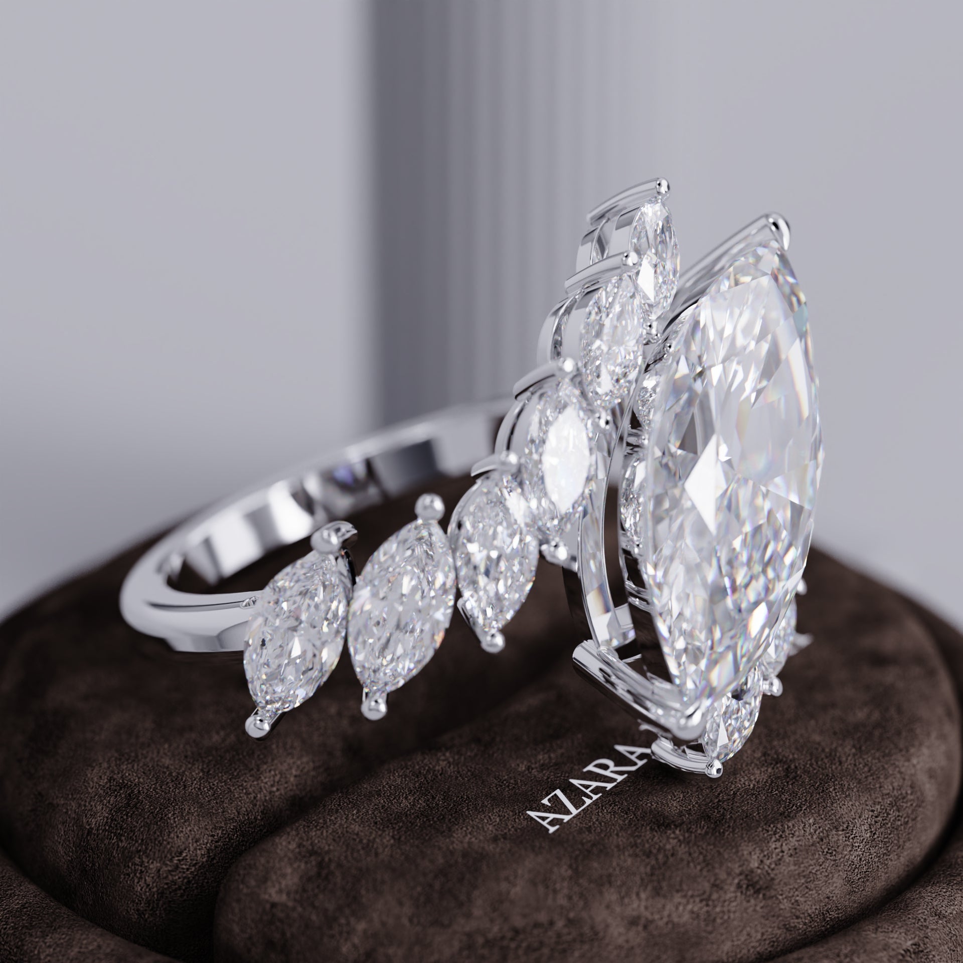 Zyneira Nature-Inspired Marquise Lab Diamond Ring