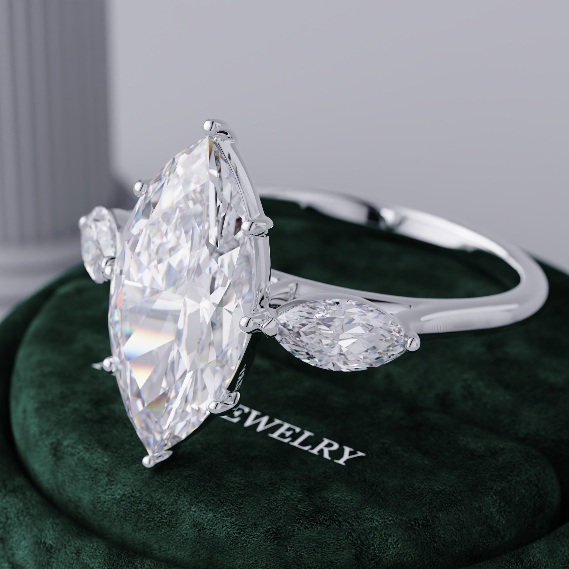 Viorith Three Stone Marquise Lab Diamond Ring