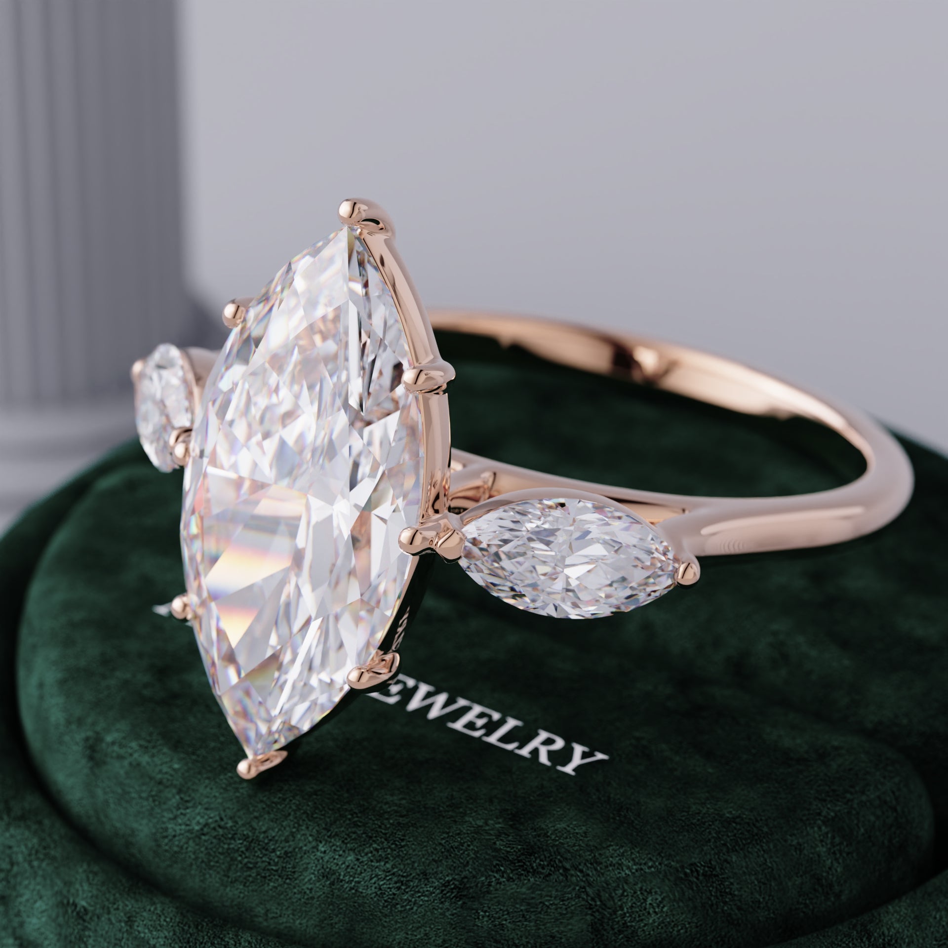 Viorith Three Stone Marquise Lab Diamond Ring