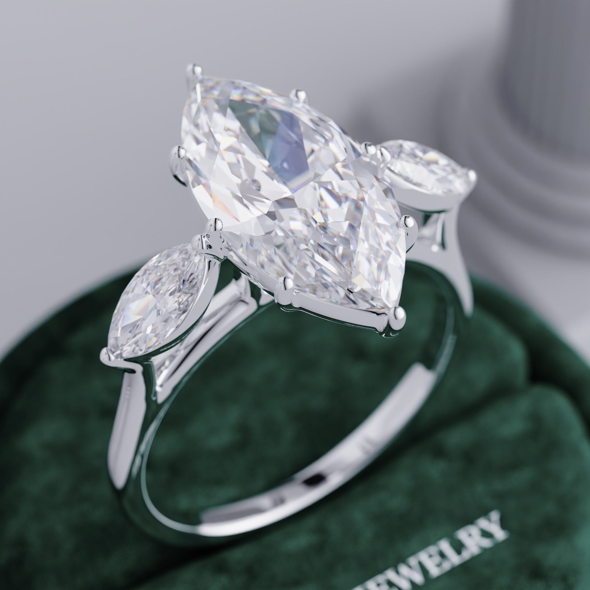 Viorith Three Stone Marquise Lab Diamond Ring