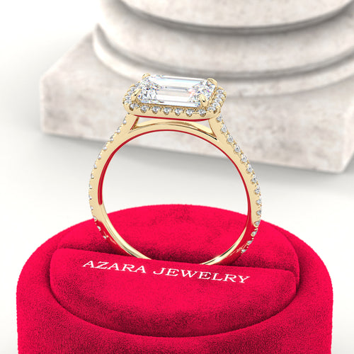 Iriessa East West Halo Emerald Lab Diamond Ring hover
