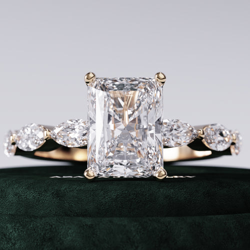 Elladine Side Stone Radiant Lab Diamond Ring