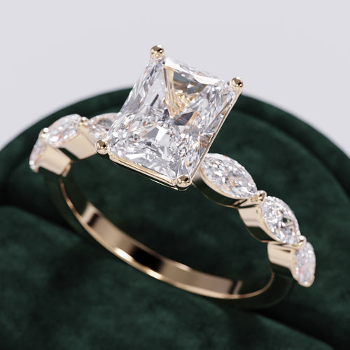 Elladine Side Stone Radiant Lab Diamond Ring hover