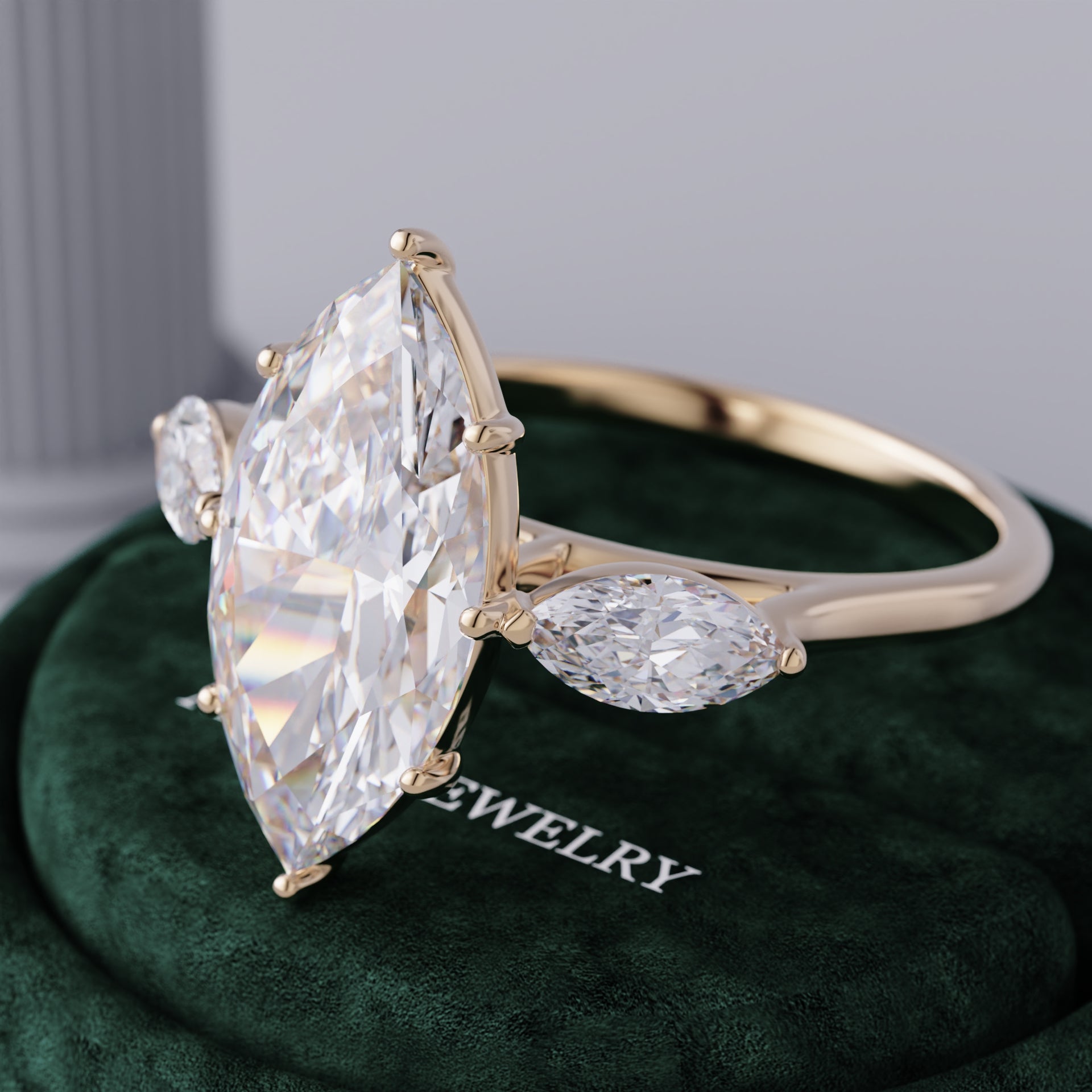 Viorith Three Stone Marquise Lab Diamond Ring