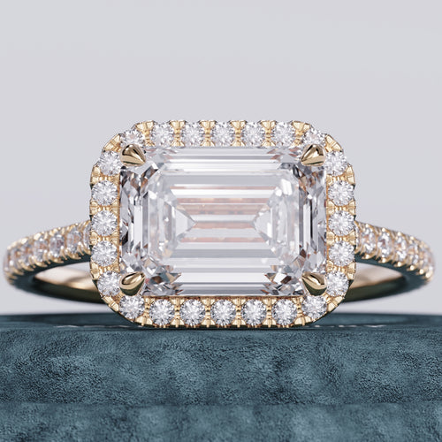Heirloom East West Halo Emerald Lab Diamond Ring